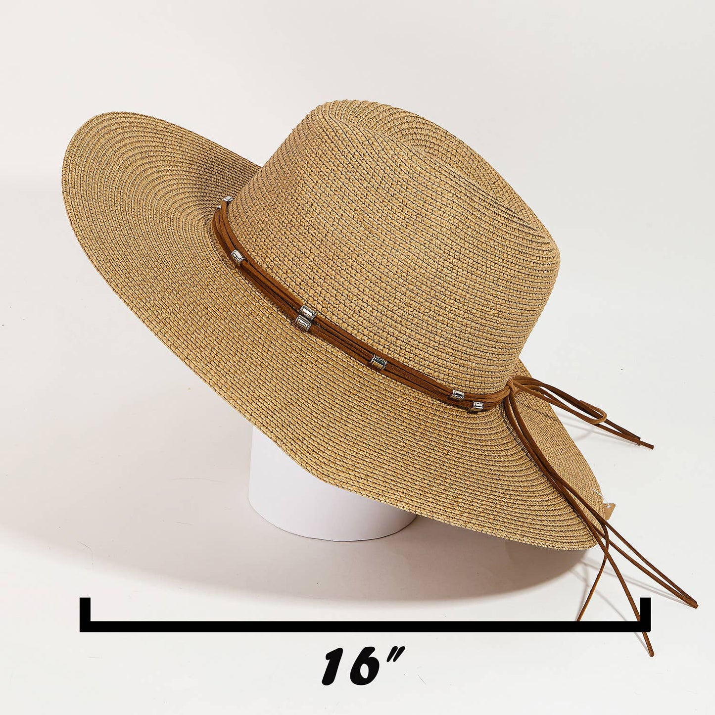Beaded Leather Band Straw Hat