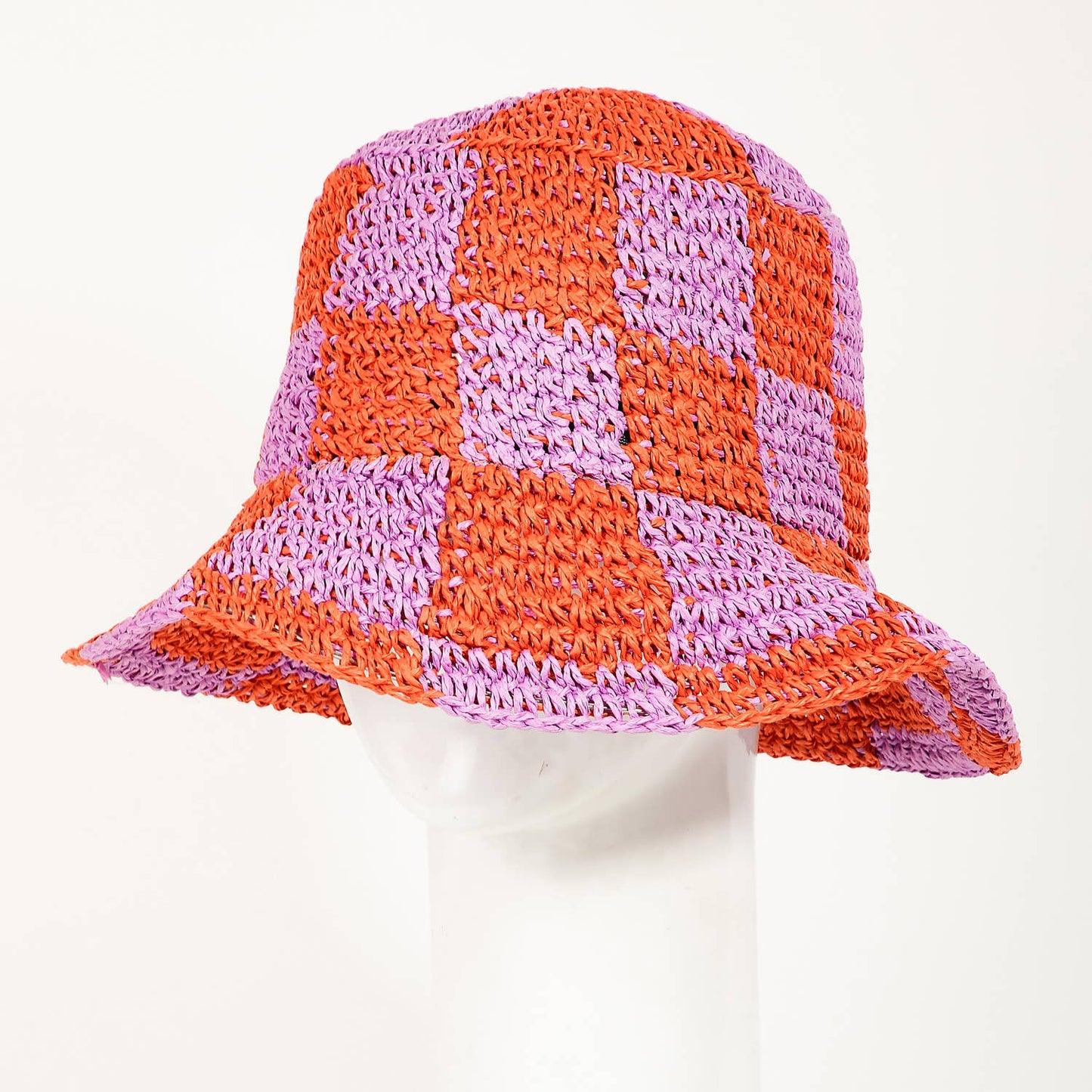 Straw Braided Checkered Bucket Hat