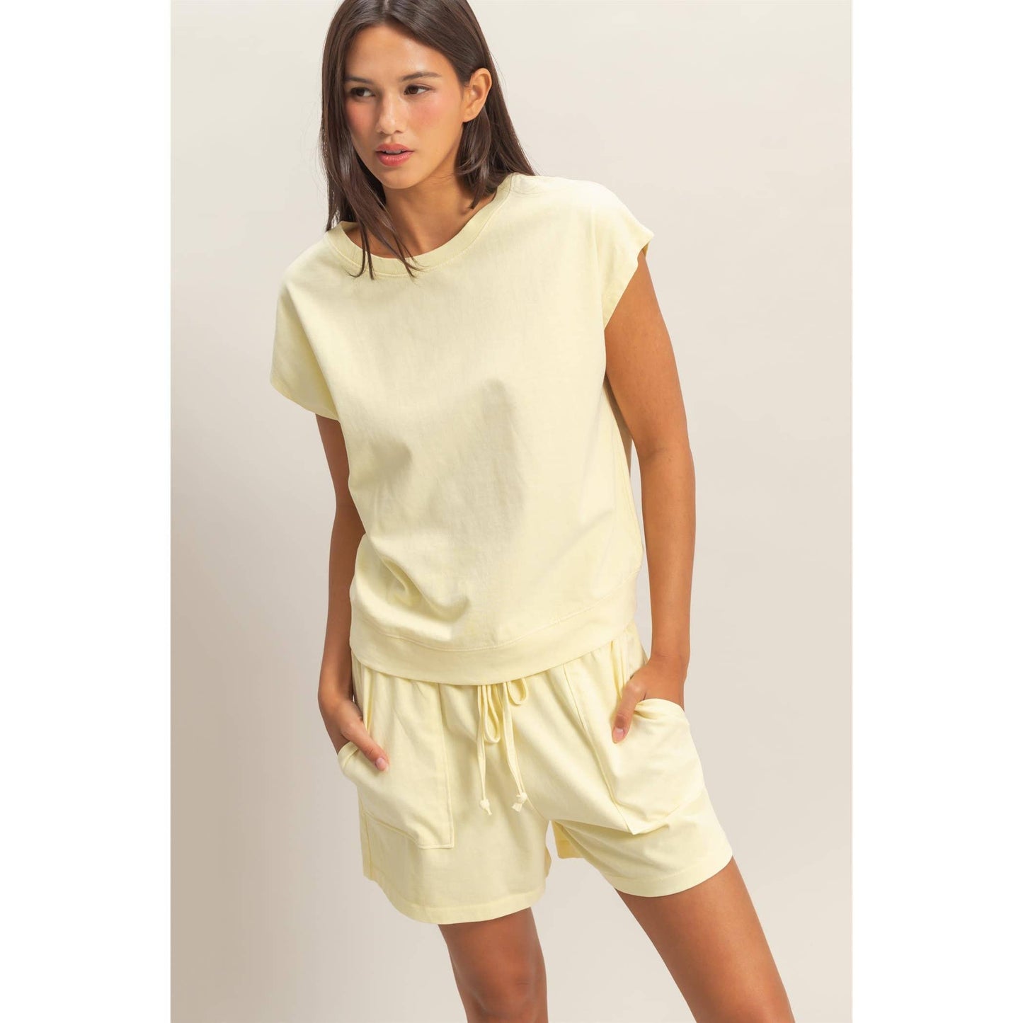 Sleeveless Crew Neck Top and Shorts Set