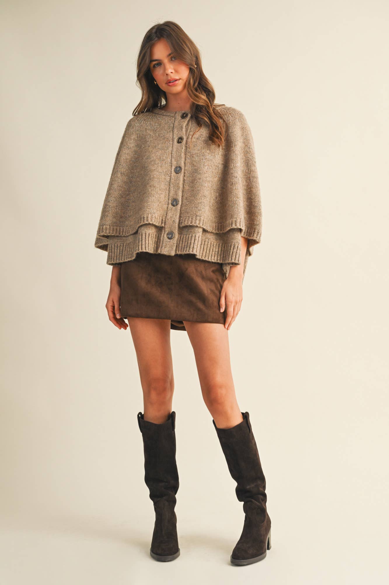 MUSTARD SEED BUTTON CLOSURE SWEATER CAPE CARDIGAN