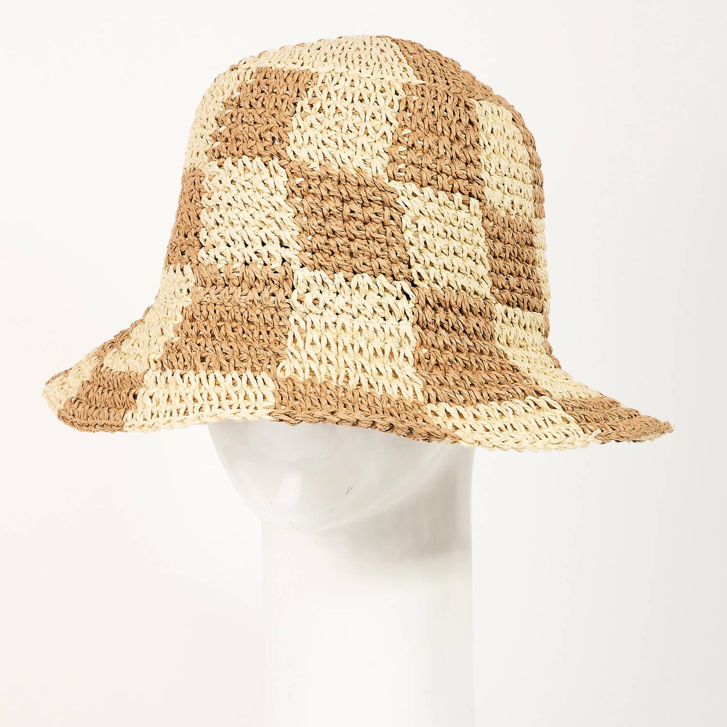 Straw Braided Checkered Bucket Hat