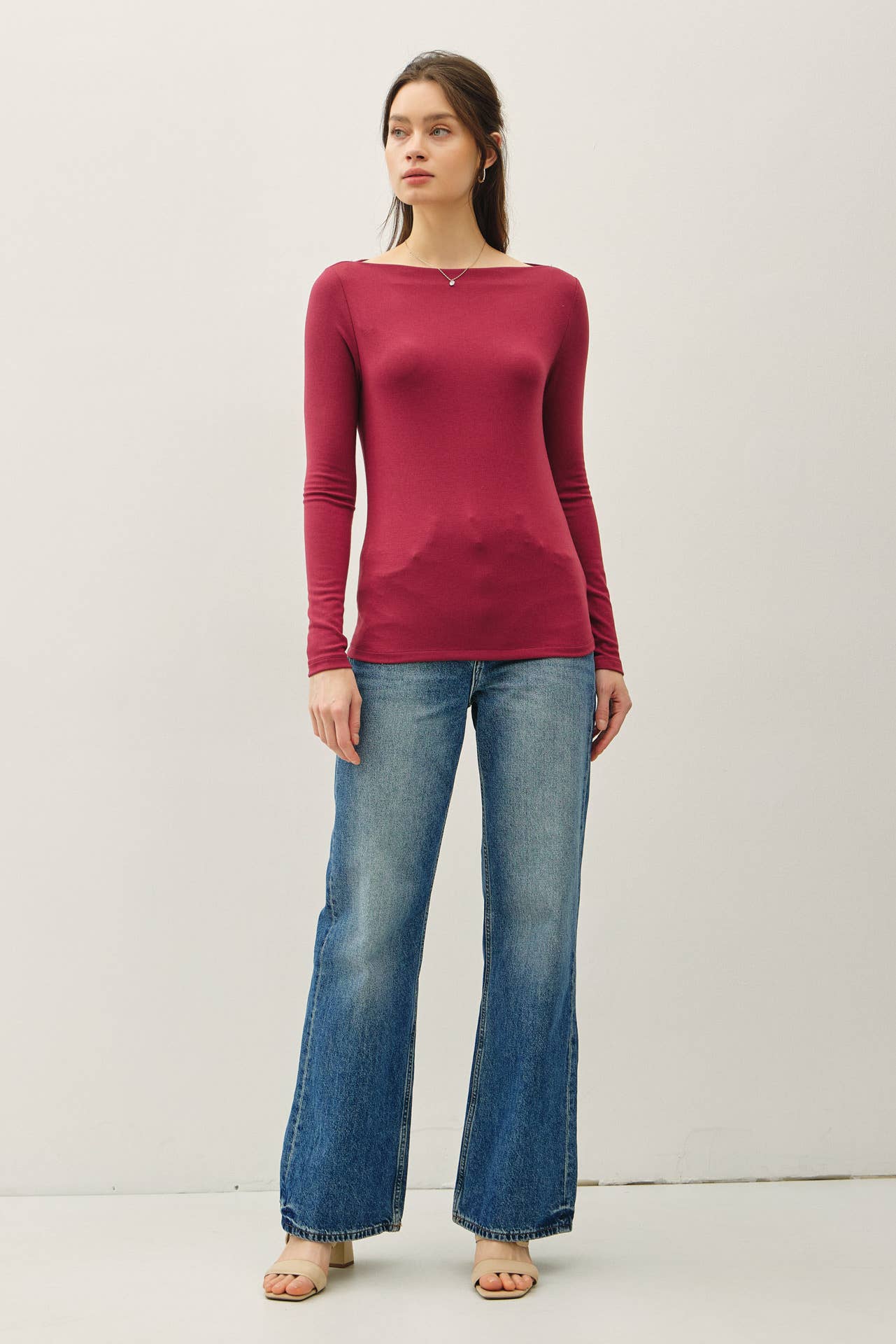 BASIC BOAT NECK LONG SLEEVE KNIT TOP