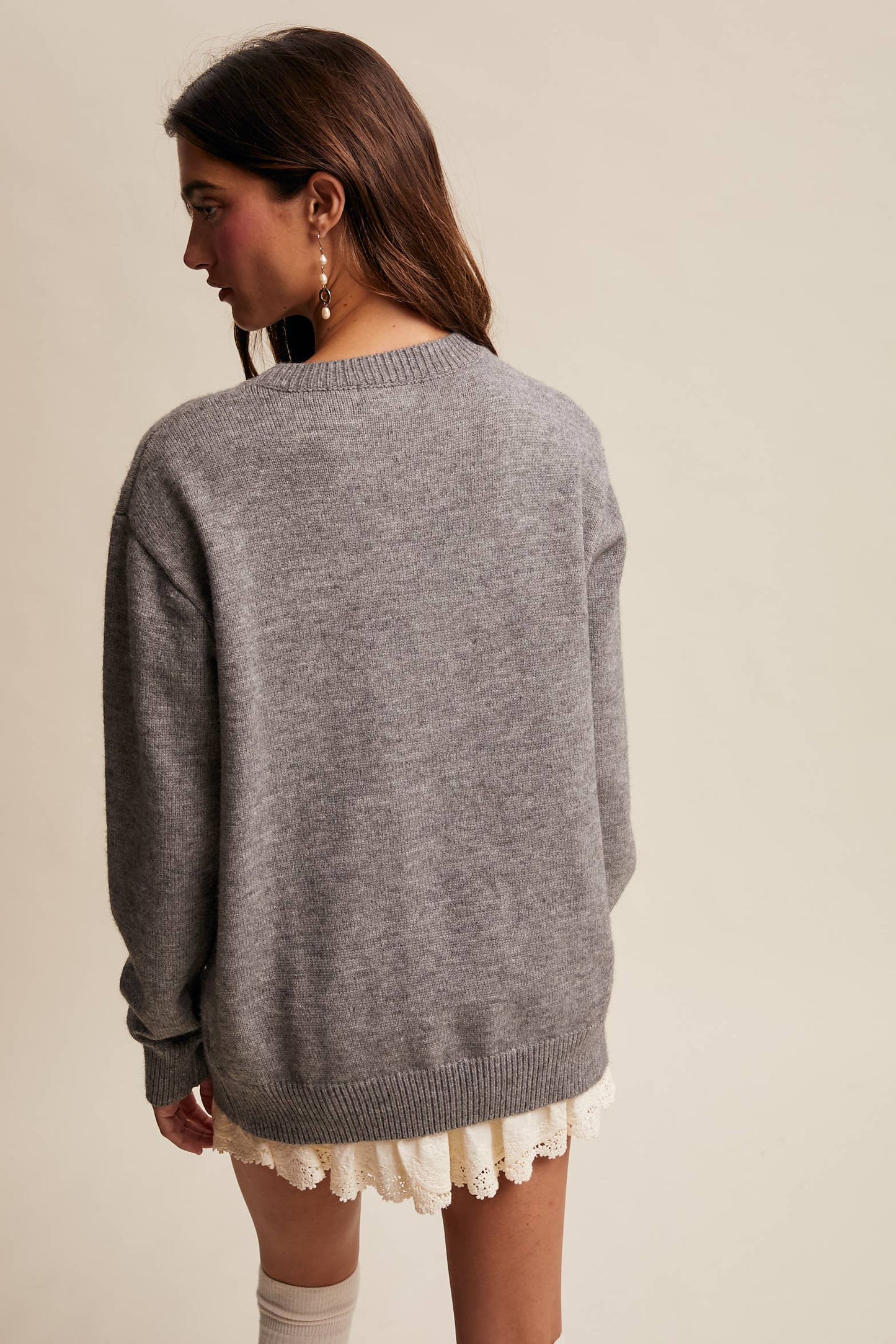 Floral Panel Cable Knit Sweater By Listicle