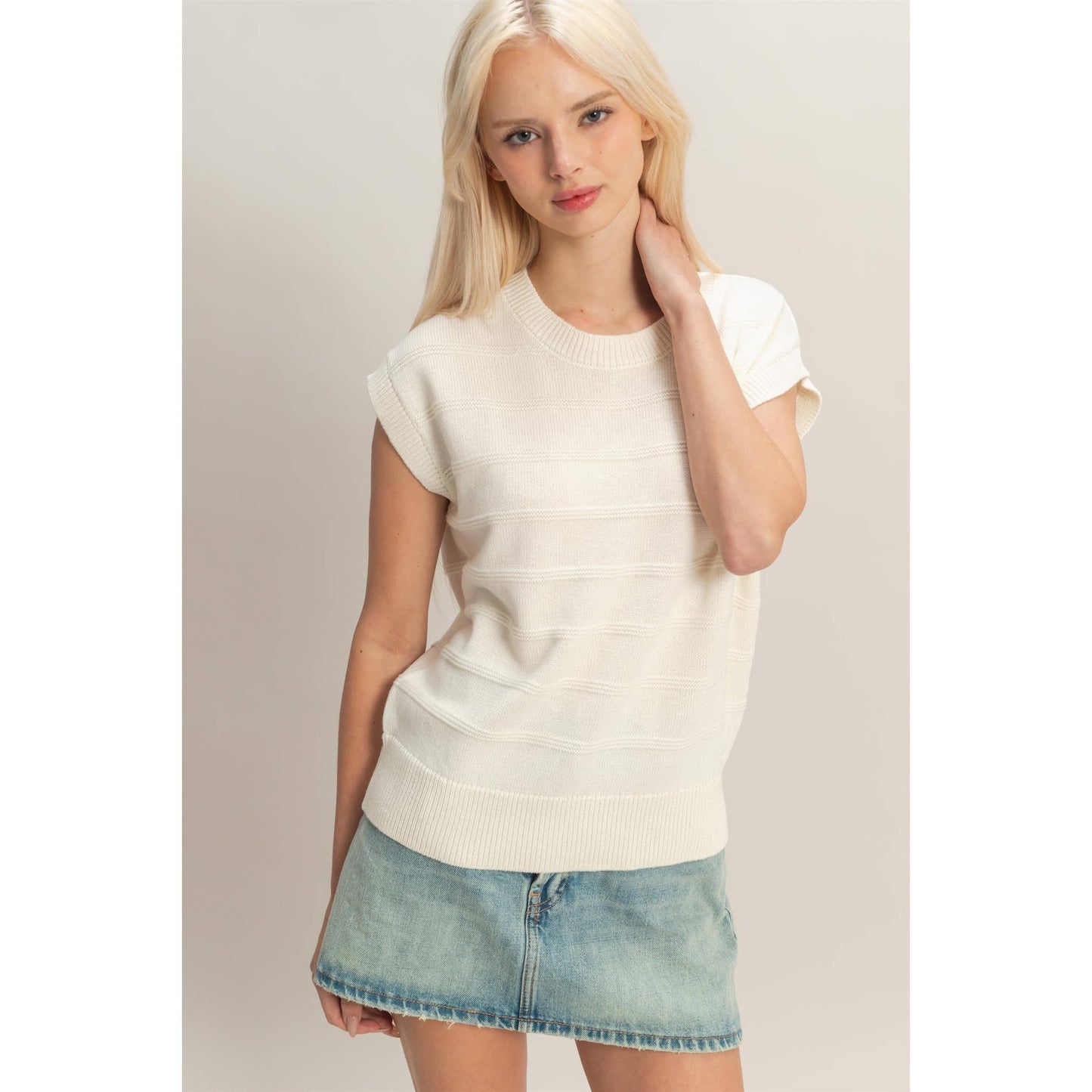 Textured Round Neck Dolman Sleeve Top