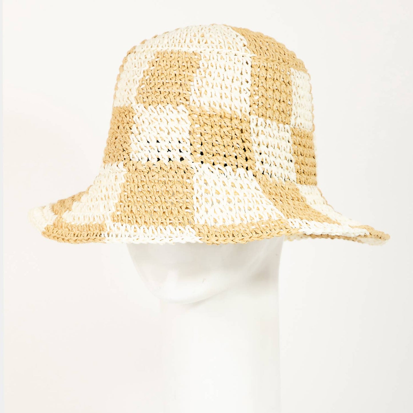 Straw Braided Checkered Bucket Hat