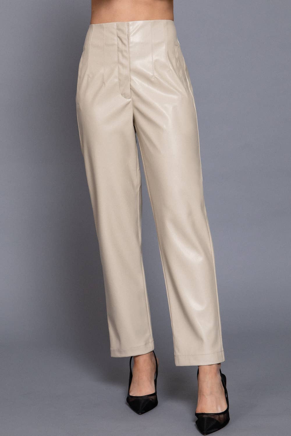 High Waist Slim Fit Faux Leather Long Pants