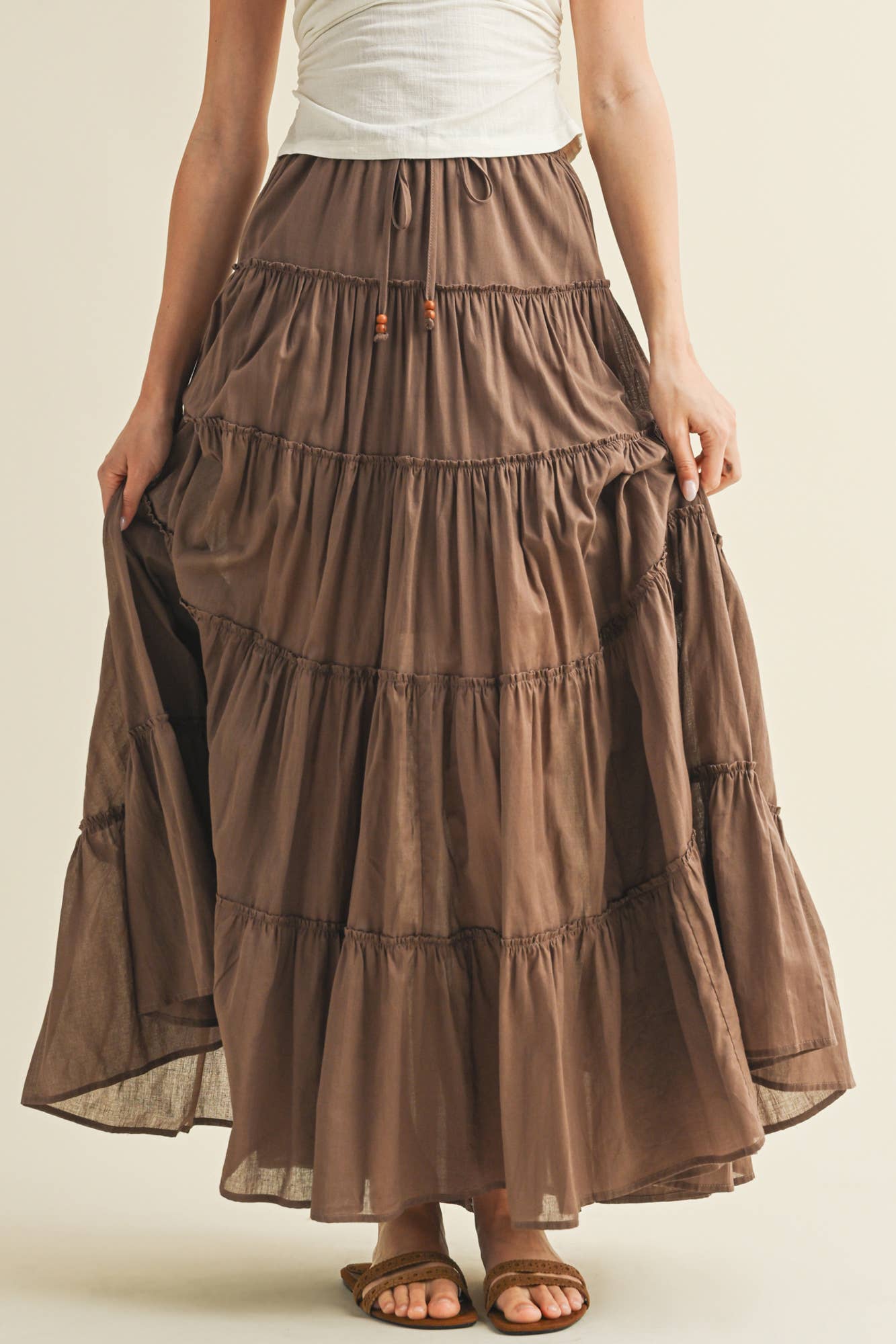 MUSTARD SEED DRAWSTRING DETAIL TIERED MAXI SKIRT