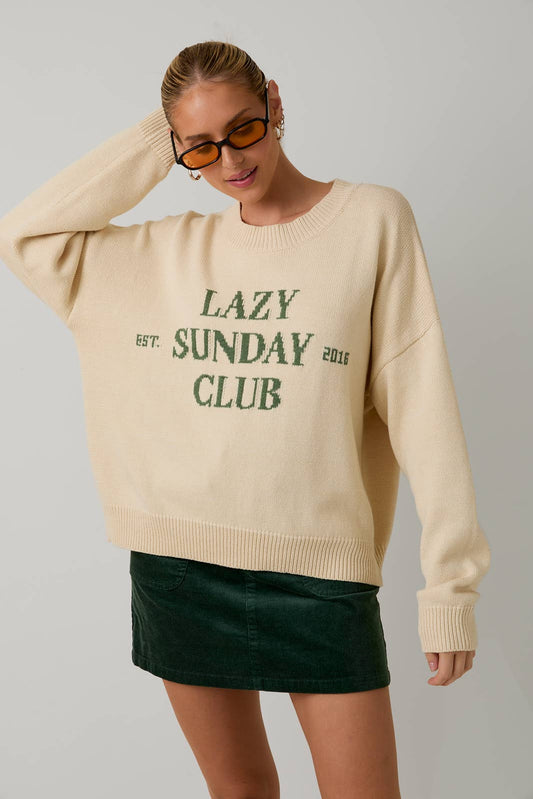 SUNDAY EDITION BY LE LIS ROUND NECK 'LAZY SUNDAY CLUB' SWEATER TOP