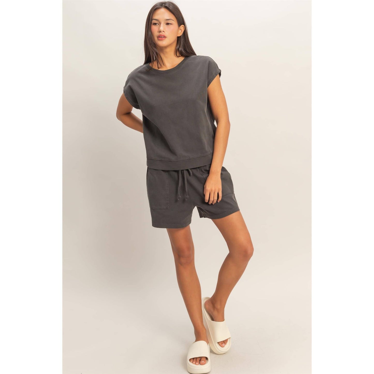 Sleeveless Crew Neck Top and Shorts Set