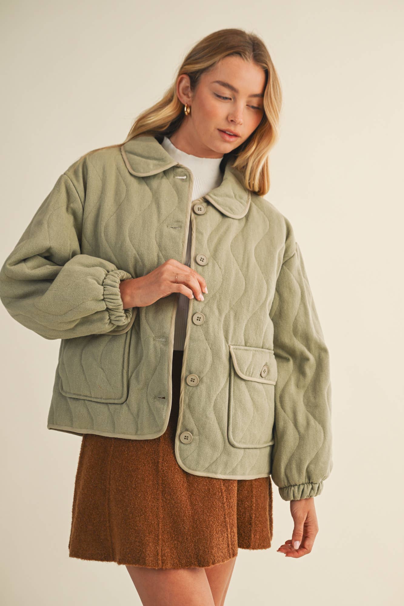 MUSTARD SEED WAVE QUILTED JACKET
