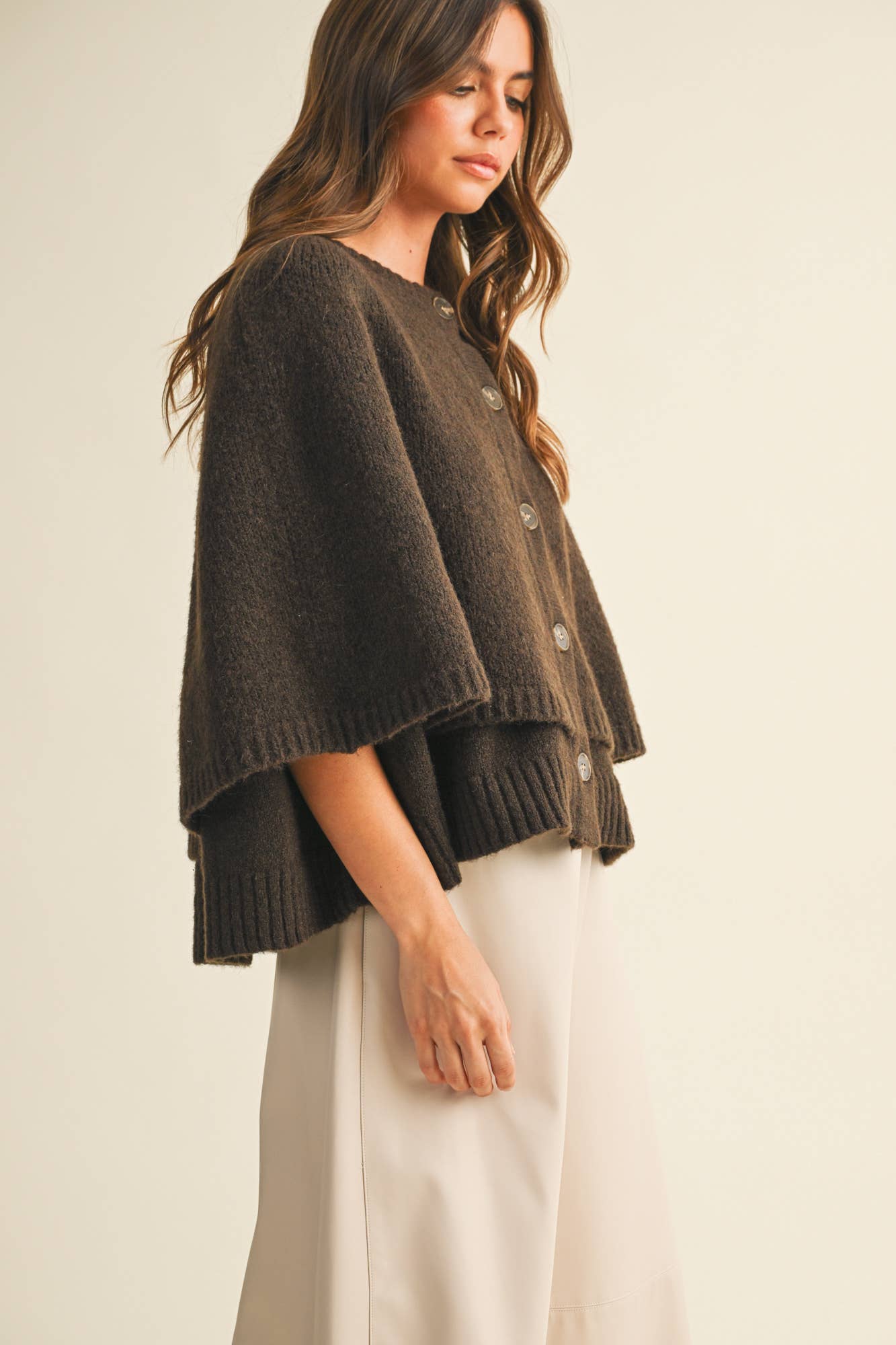 MUSTARD SEED BUTTON CLOSURE SWEATER CAPE CARDIGAN