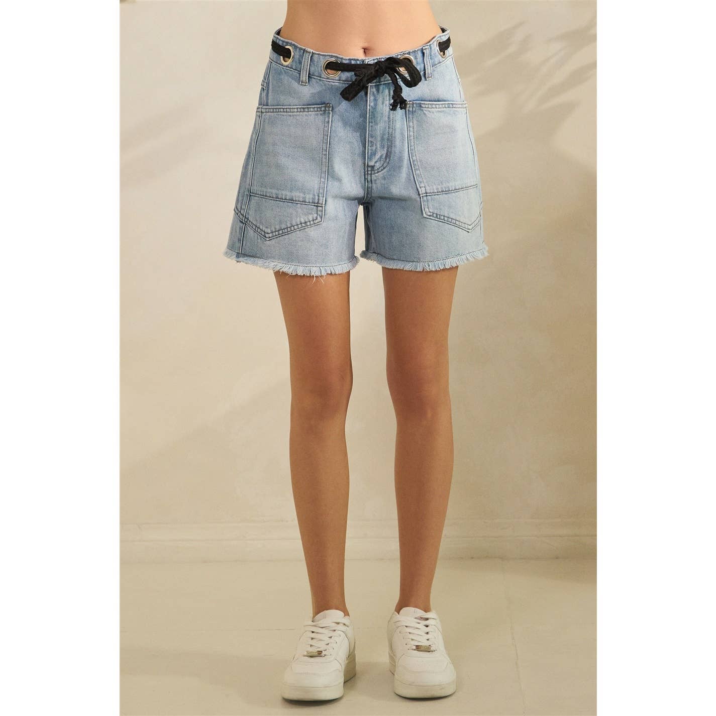 Denim Shorts with Drawcord Waist Detail by Veveret