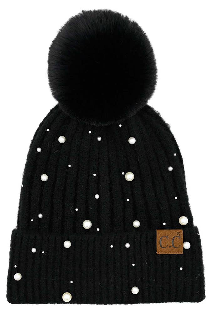 C.C Pearl Embellishments Pom Beanie