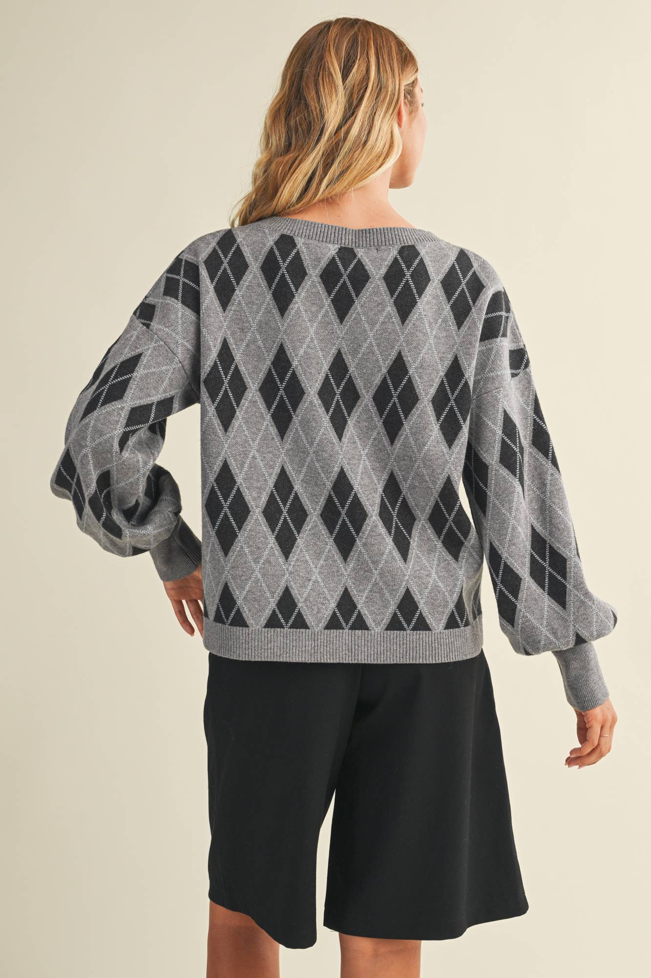 MUSTARD SEED ARGYLE PATTERN SWEATER TOP