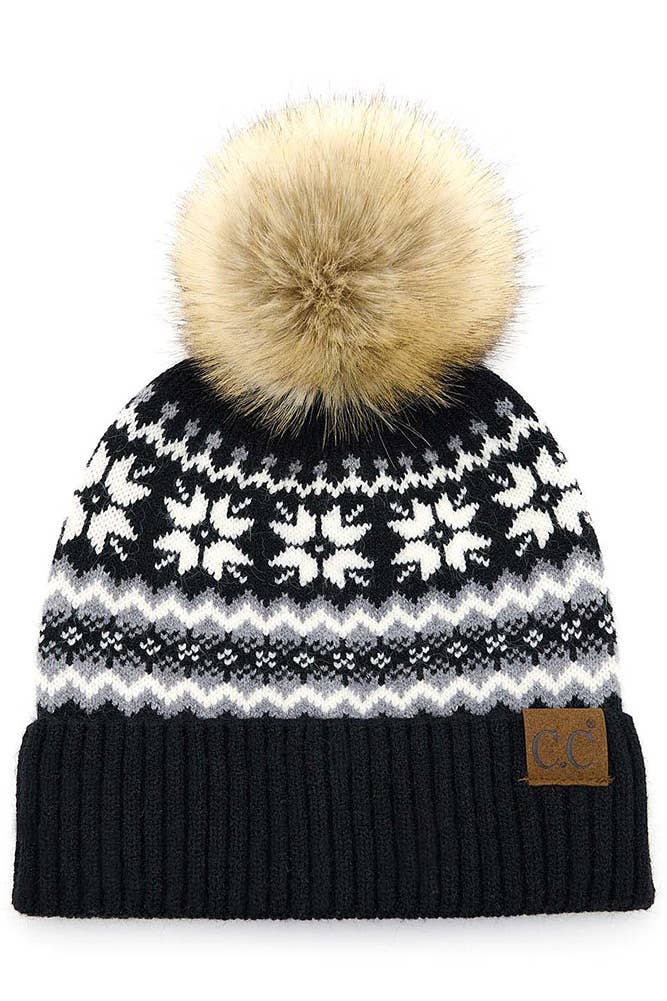 C.C Nordic Fair Isle Pom Beanie Hat