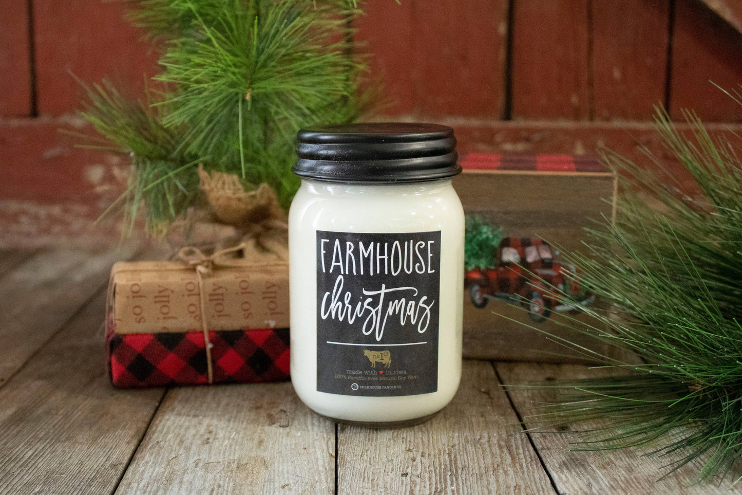 13 oz Mason Jar Christmas Candle: Farmhouse Christmas