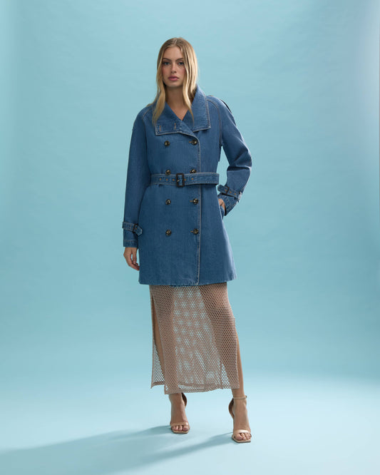 NVLT Shawl Collar DB Denim Belted Trench