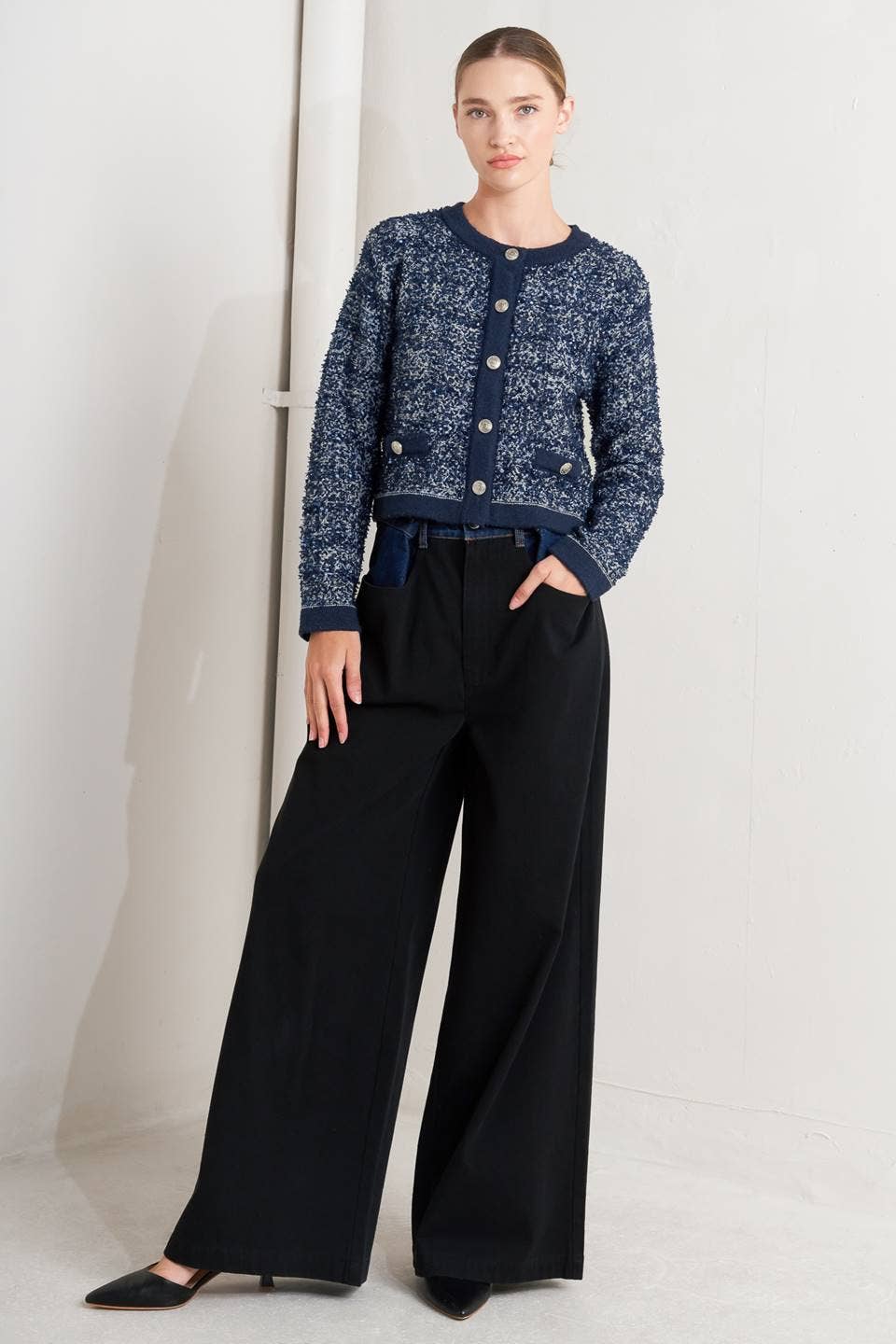 Flying Tomato sweater knit cardigan - FSW1368 BLUE MULTI