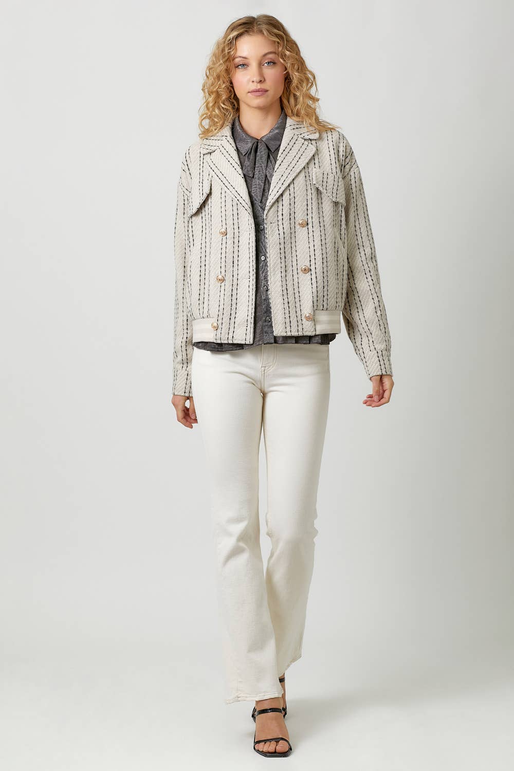 Mystree Stripe Bomber Jacket