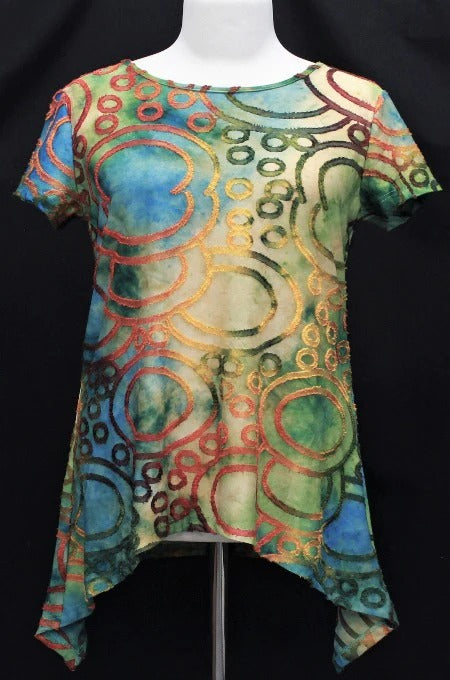 Violet Ruby Short Sleeve Multi Color Tunic Circle Pattern 979-2620