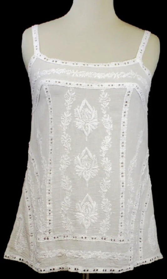 Violet Ruby Embroidered Lac White Spaghetti Strap Top 915-1955