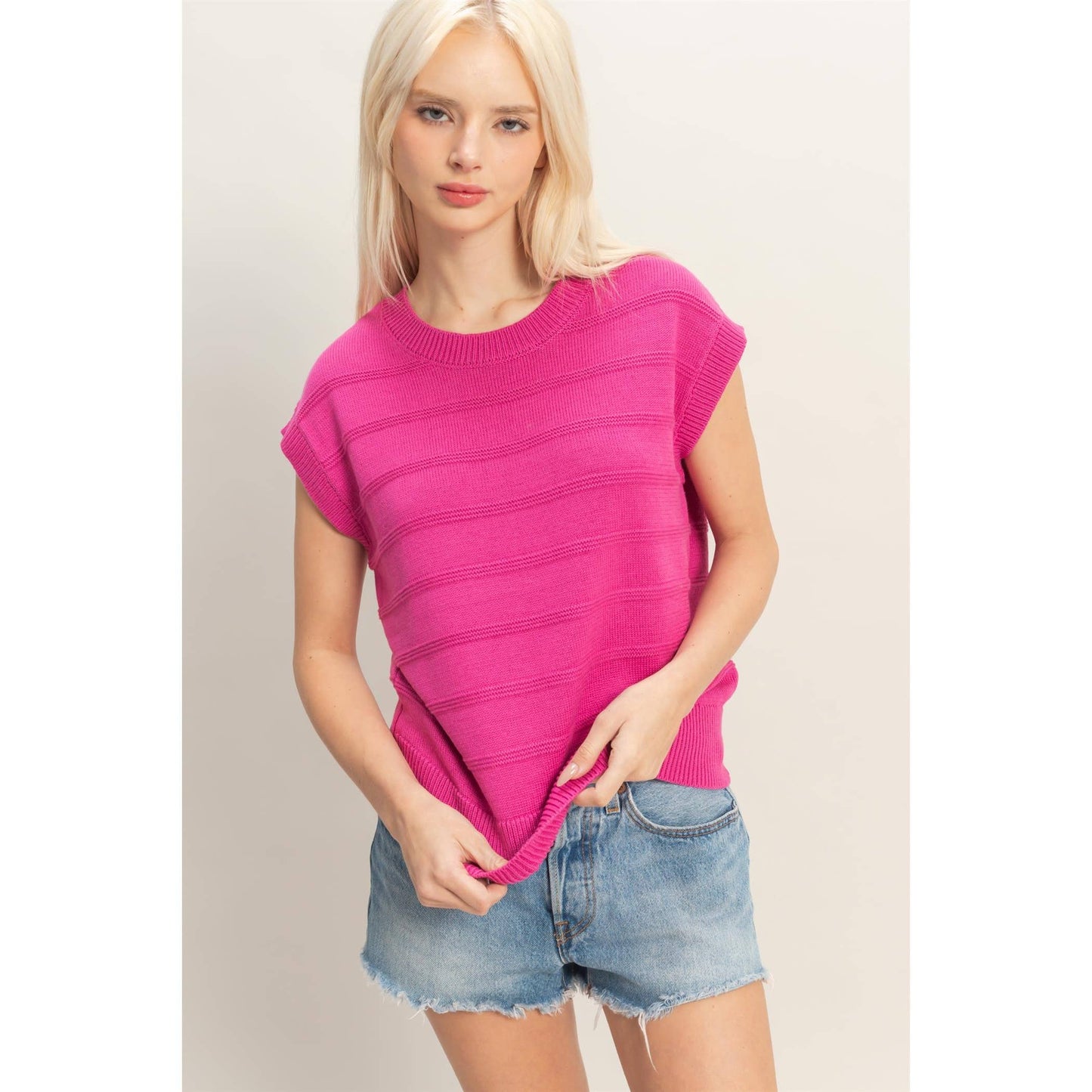 Textured Round Neck Dolman Sleeve Top