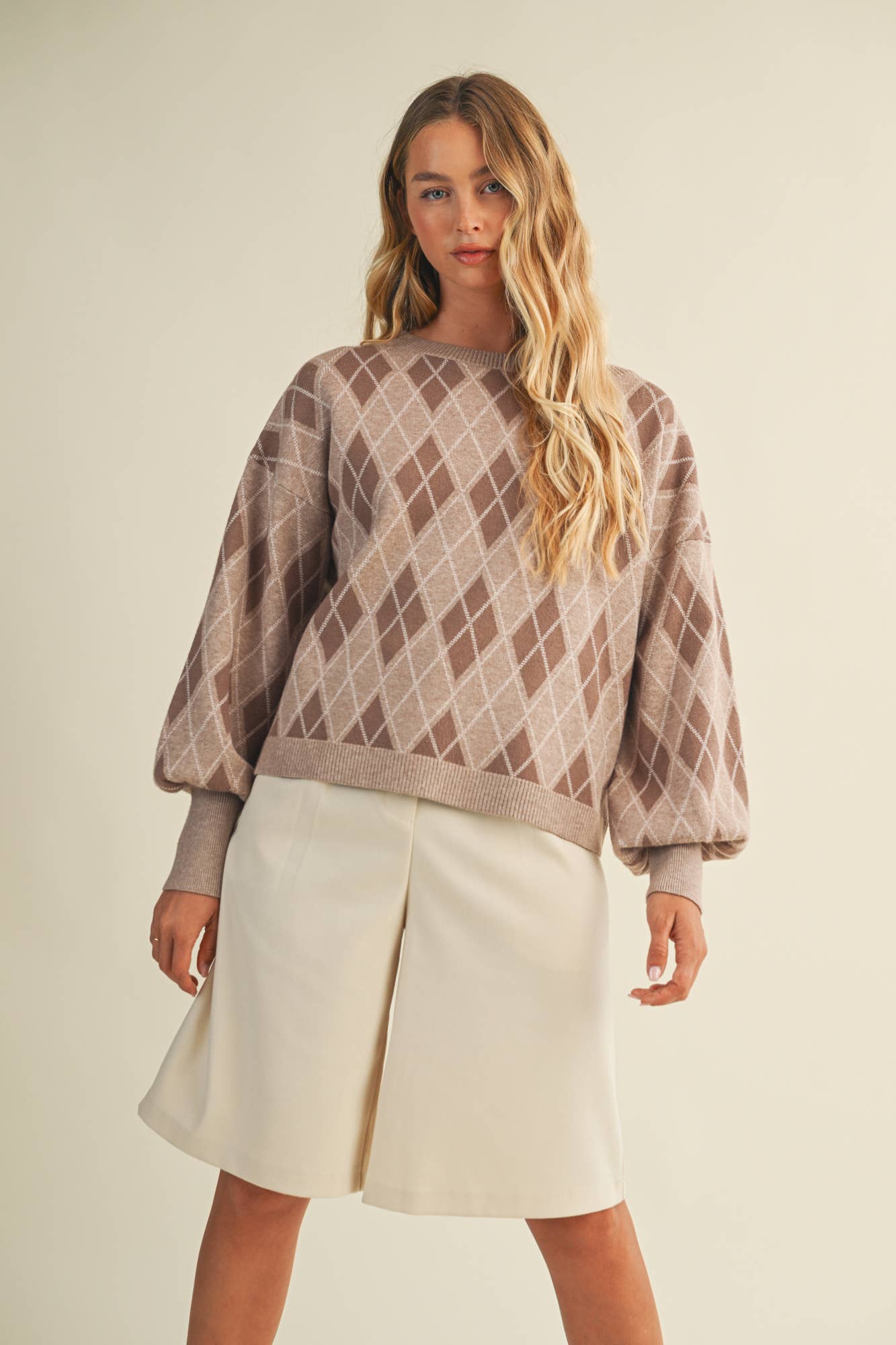 MUSTARD SEED ARGYLE PATTERN SWEATER TOP