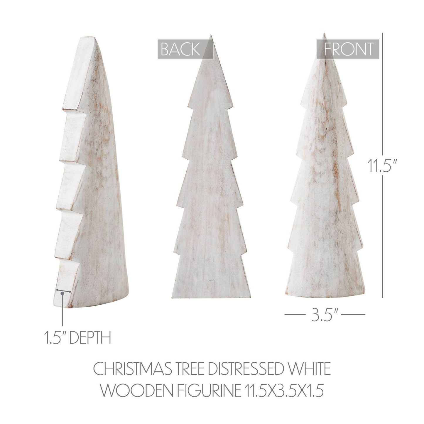 Christmas Tree Distressed White Wooden Figurine 11.5x3.5x1.5