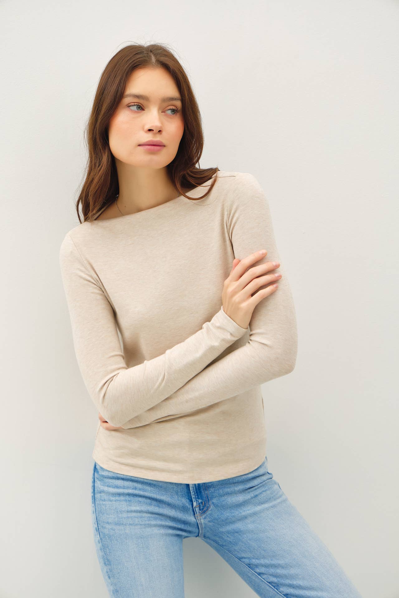 BASIC BOAT NECK LONG SLEEVE KNIT TOP