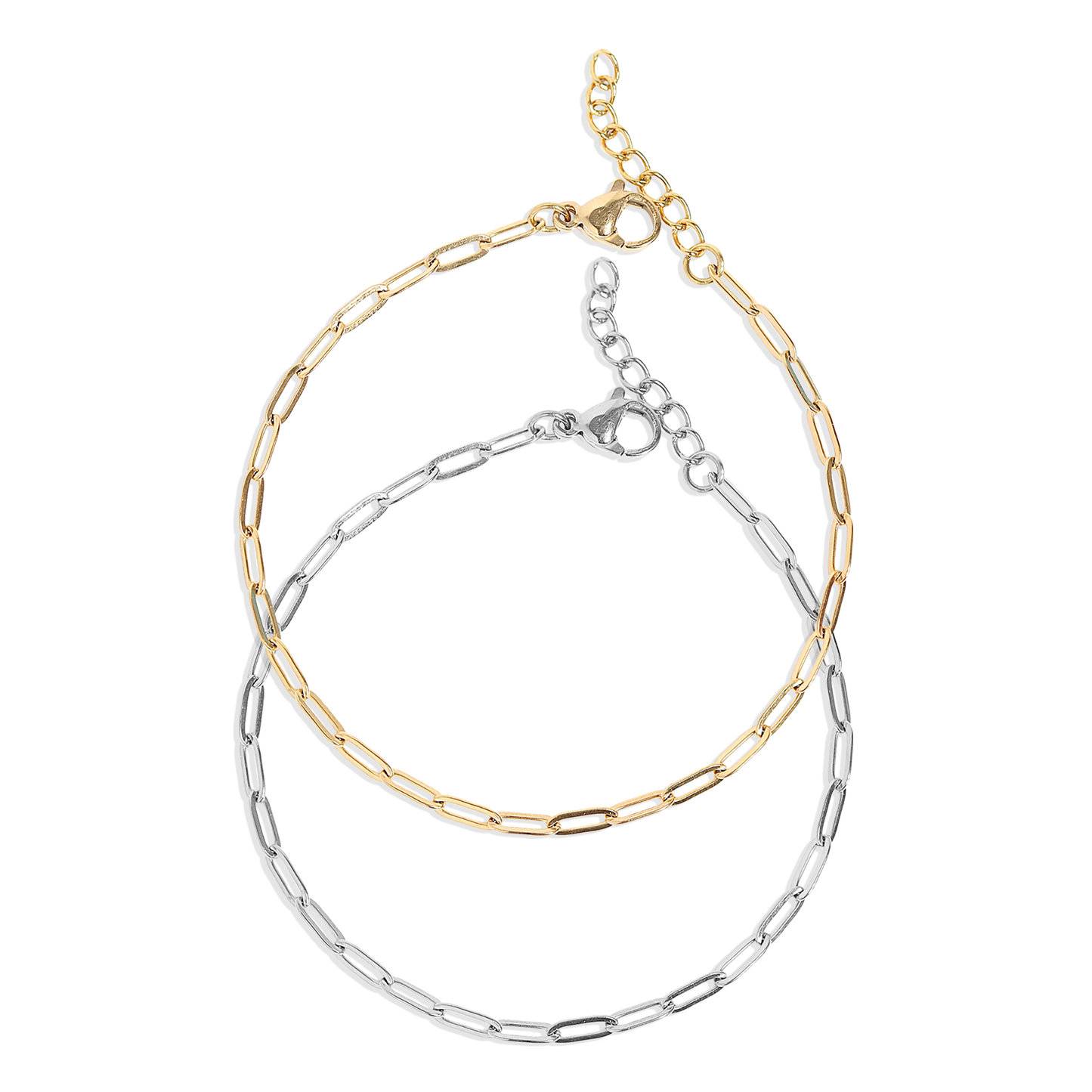 WJW 18K Gold Stainless Steel Paperclip Chain Bracelet + Extension