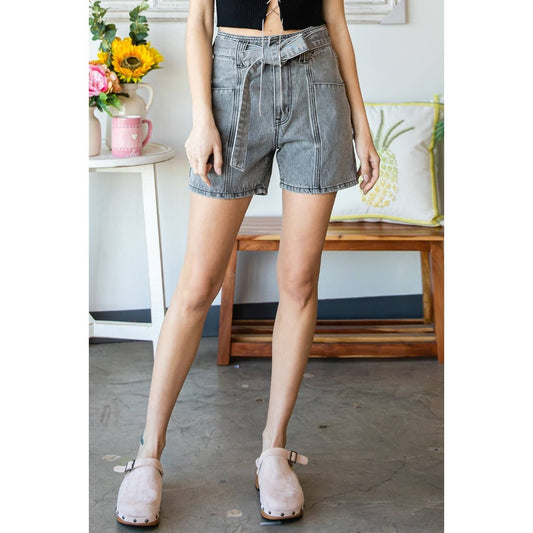 Waist Belted Denim Shorts By Veveret