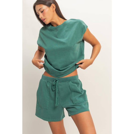 Sleeveless Crew Neck Top and Shorts Set