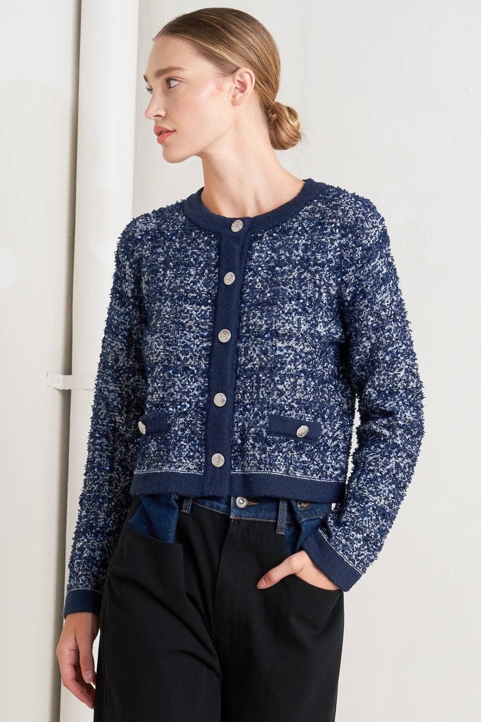 Flying Tomato sweater knit cardigan - FSW1368 BLUE MULTI