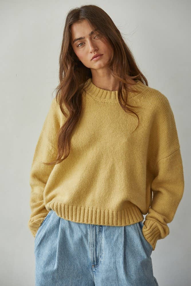 By Together Knit Sweater Crew Neck Long Sleeve Pullover Top