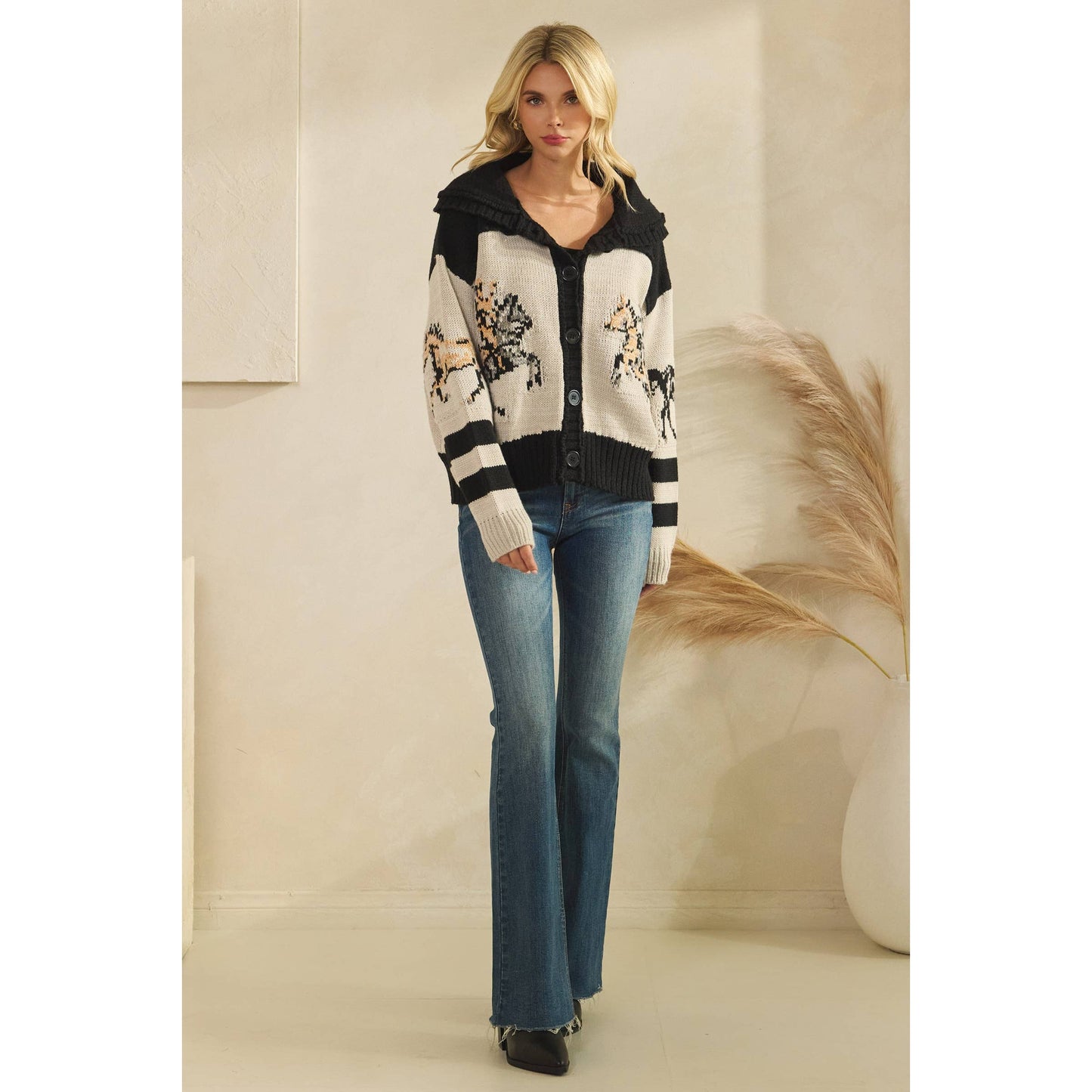 Horse Graphic Cardigan Sweater By Veveret