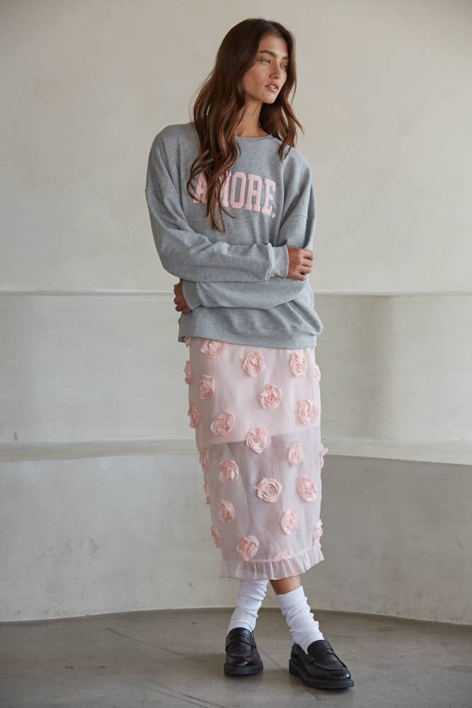 Knit Cotton Poly French Terry AMORE Print Pullover By Together