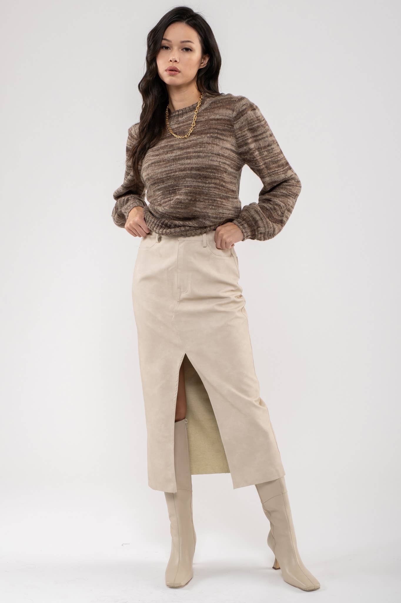 MOON RIVER MULTI-COLORED HEATHER KNIT SWEATER