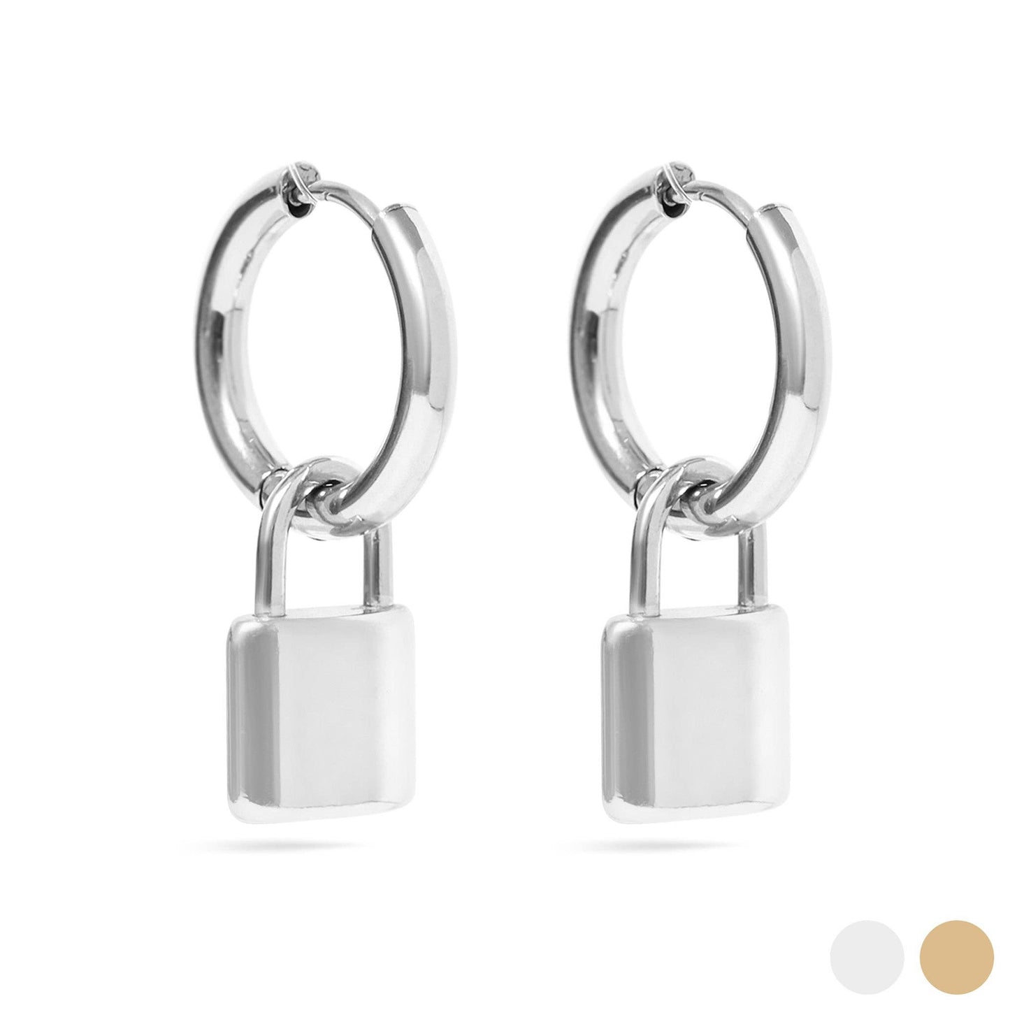 WJW 18K Gold PVD Stainless Steel Padlock Pendant Hoop Earrings / ERJ0035
