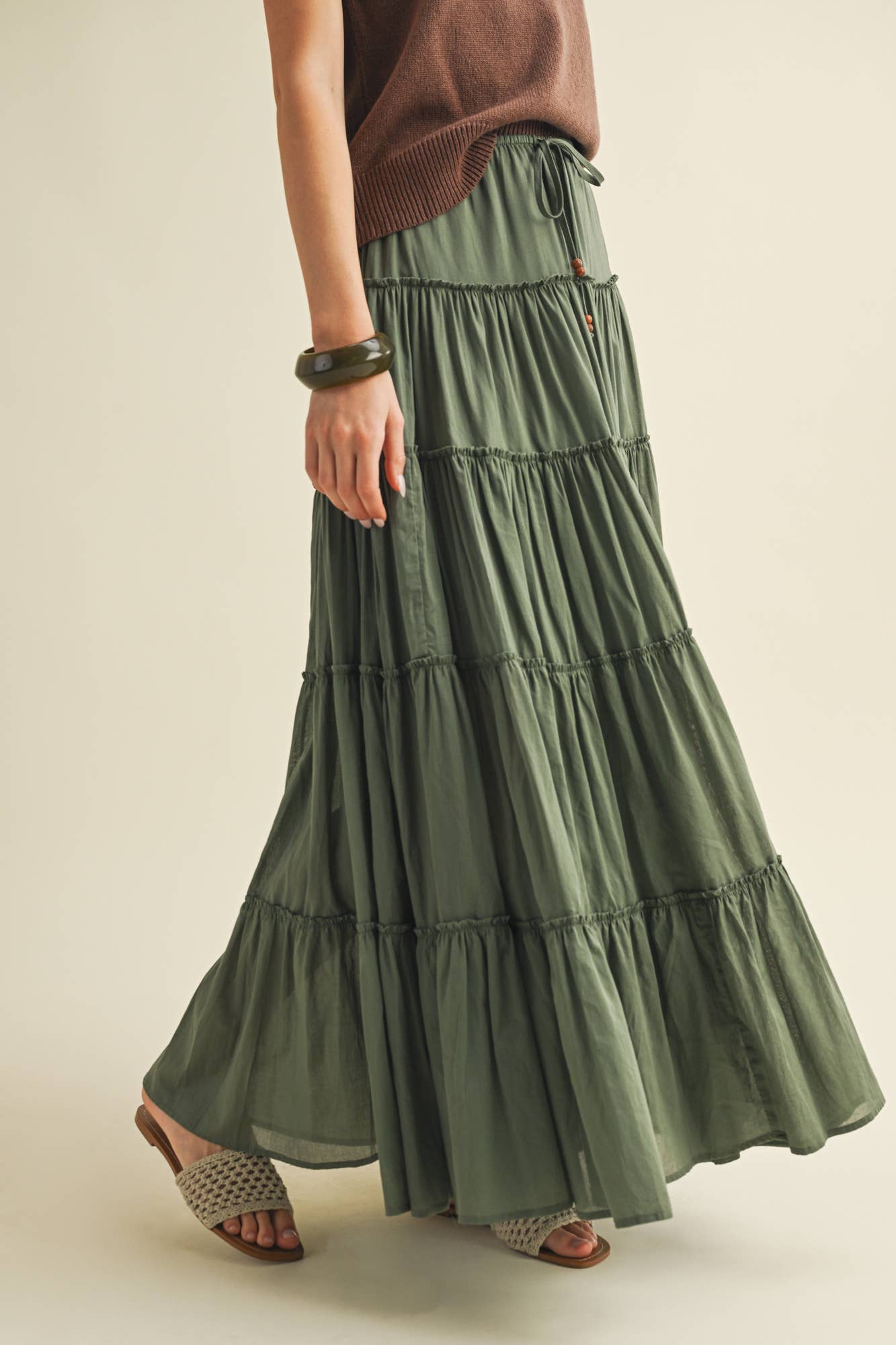 MUSTARD SEED DRAWSTRING DETAIL TIERED MAXI SKIRT
