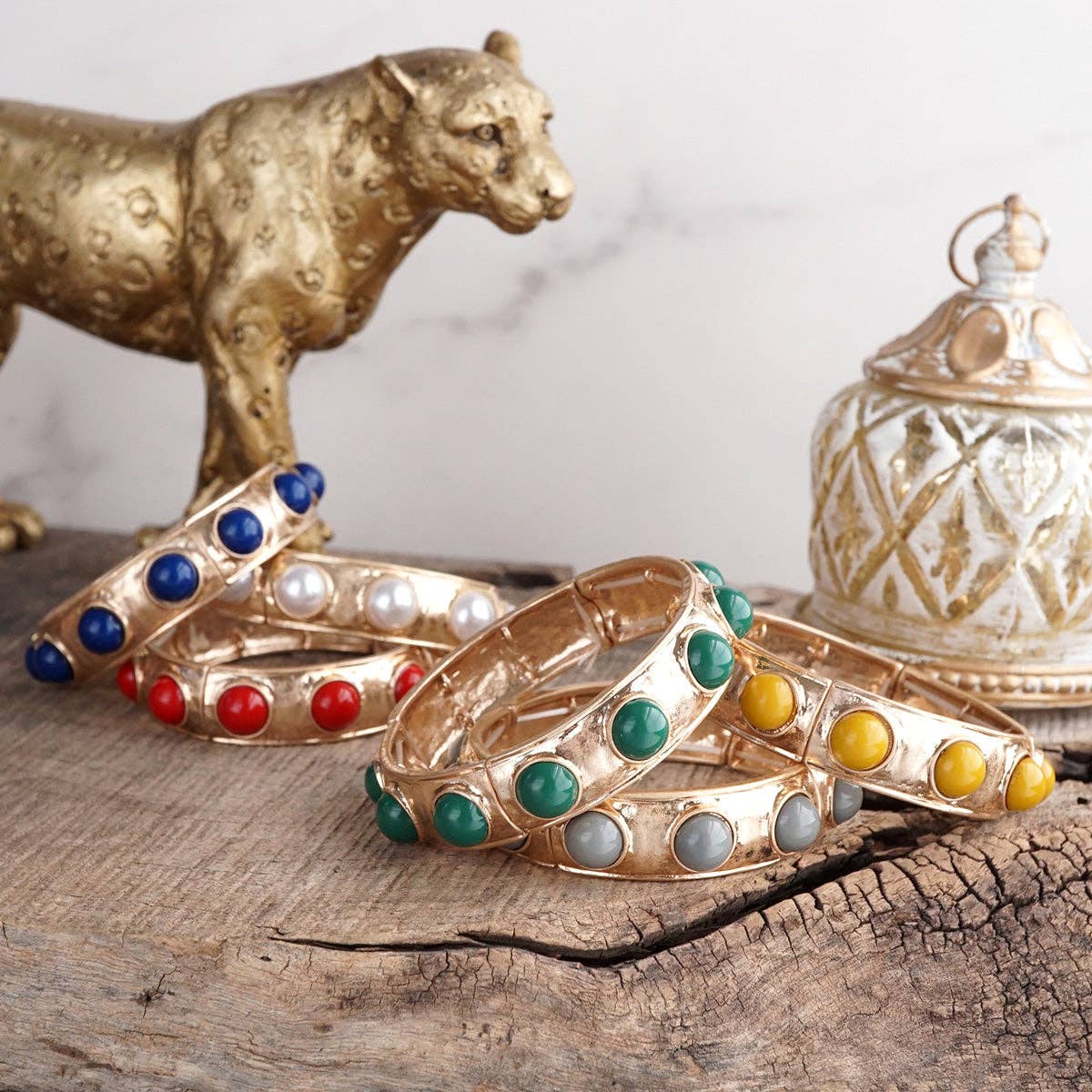 Eternity Statement Bangle Gold Tone Red Blue Brown Green Black Pearl