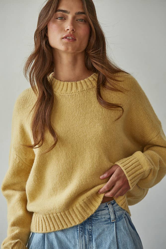 By Together Knit Sweater Crew Neck Long Sleeve Pullover Top