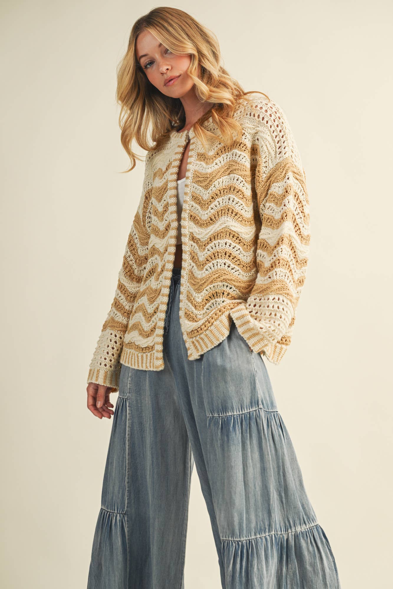 MUSTARD SEED WAVE PATTERN SWEATER CARDIGAN