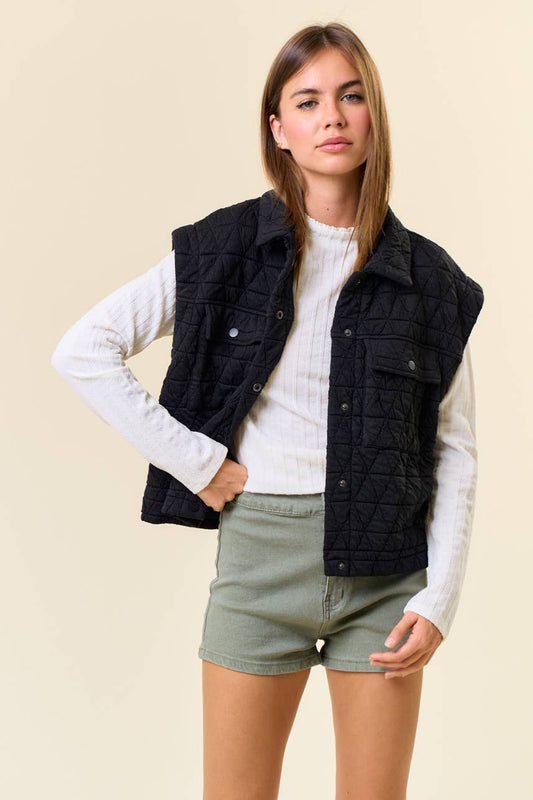 DOE AND RAE QUILTED POINT COLLAR FLAP PATCHED POCKET VEST - 10626J-1
