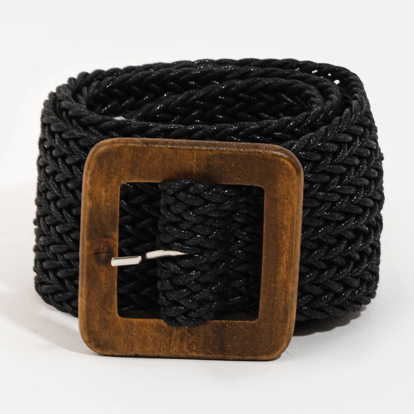 Wooden Square Buckle Braided Belt