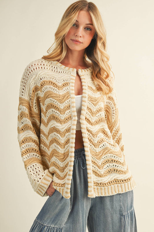 MUSTARD SEED WAVE PATTERN SWEATER CARDIGAN