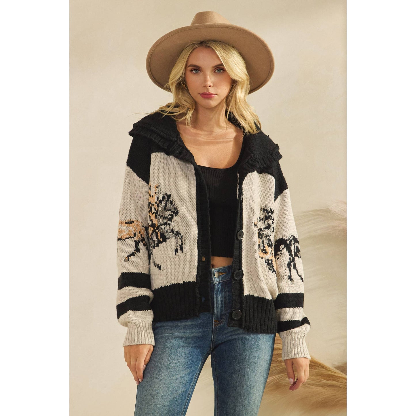 Horse Graphic Cardigan Sweater By Veveret