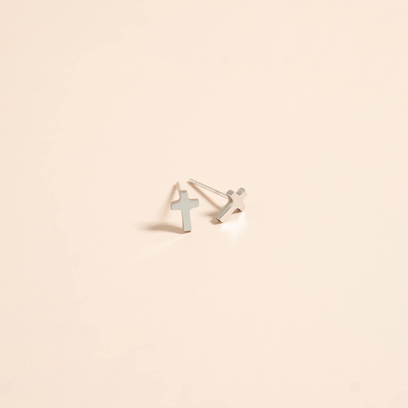 18K Gold PVD Stainless Steel Cross Stud Earrings
