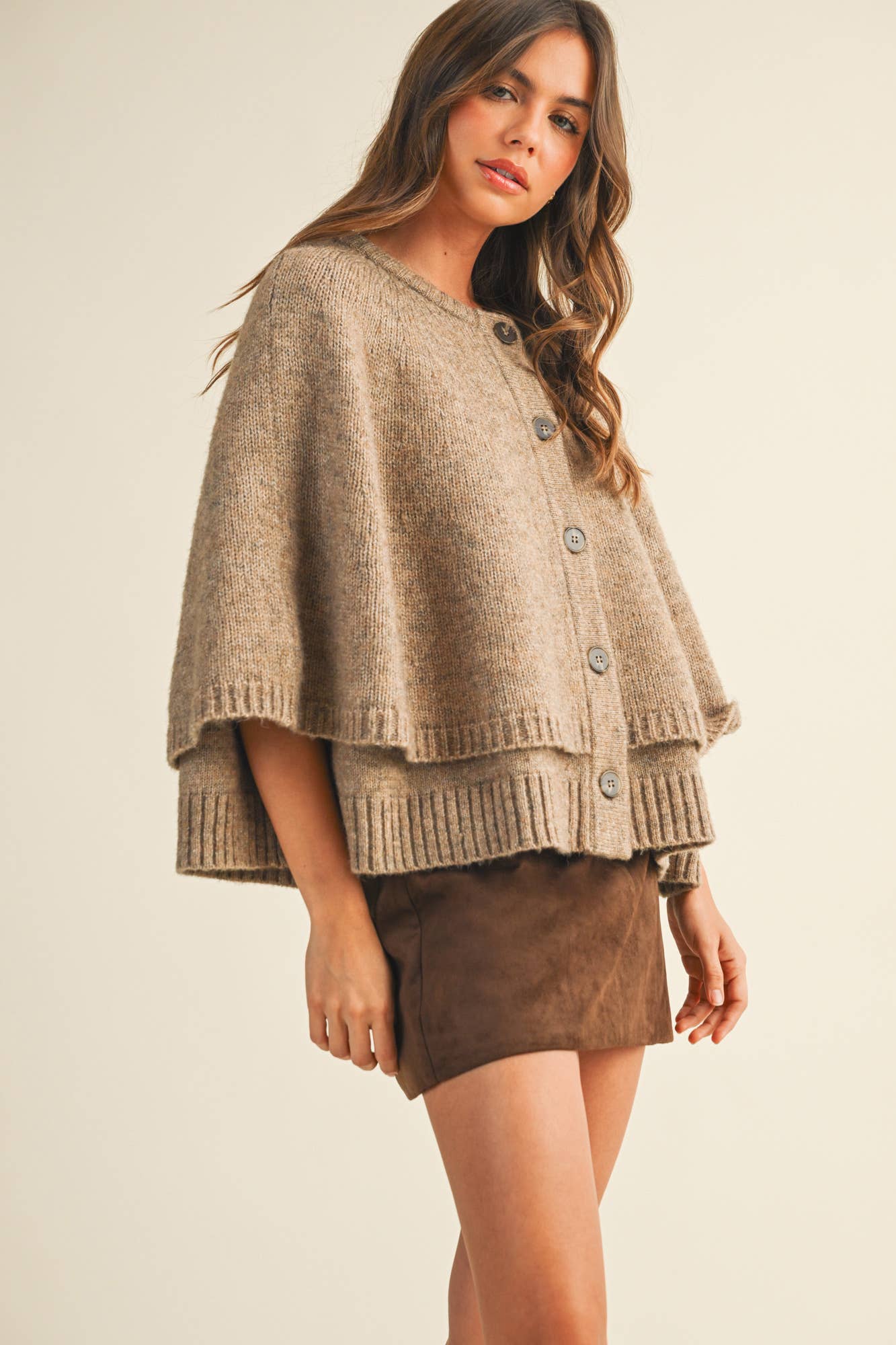 MUSTARD SEED BUTTON CLOSURE SWEATER CAPE CARDIGAN