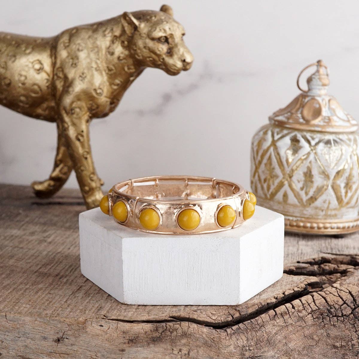 Eternity Statement Bangle Gold Tone Red Blue Brown Green Black Pearl