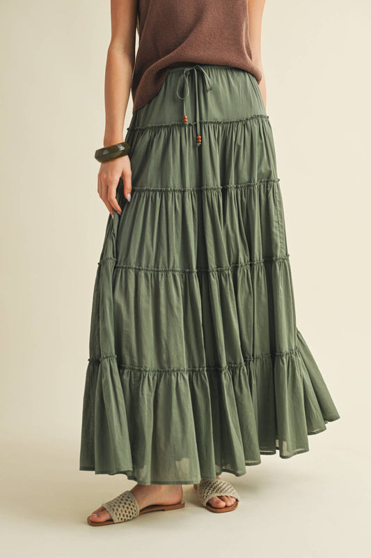MUSTARD SEED DRAWSTRING DETAIL TIERED MAXI SKIRT